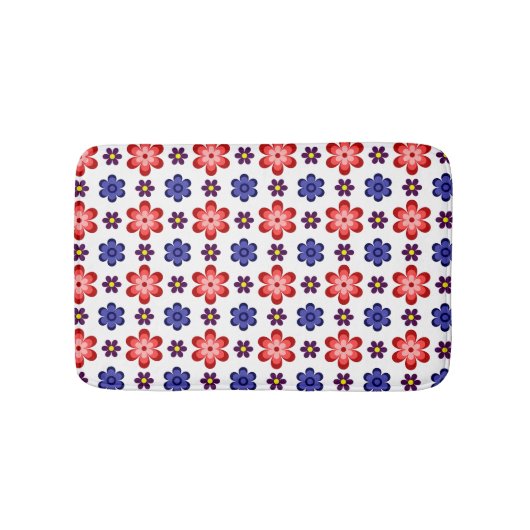 Boho Blue Purple Red Flowers Small Bath Mat Badematte (Vorderseite)