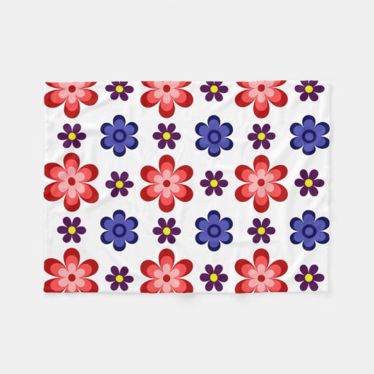 Boho Blue Purple Red Flowers Small Fleece Blanket (Vorderseite (Horizontal))