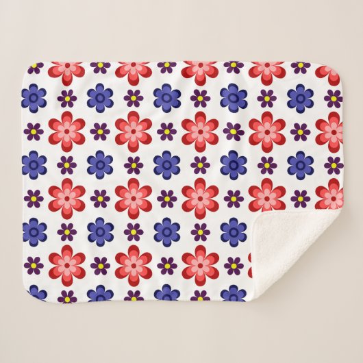 Boho Blue Purple Red Flowers Small Sherpa Blanket Sherpadecke (Vorderseite (Horizontal))