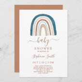 Boho Blue Rainbow Baby Shower Boy Einladung (Vorne/Hinten)