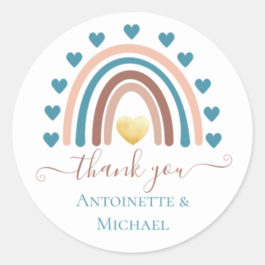 Boho Blue Rainbow Custom Vielen Dank Baby Dusche Runder Aufkleber (Vorderseite)