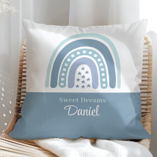 Boho Blue Rainbow Individuelle Name Throw Kissen