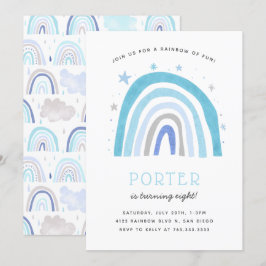 Boho Blue Rainbow Kindergeburtstag Party Einladung