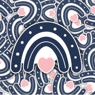 Boho Blue Rainbow Pink Heart   Die-Cut Sticker 