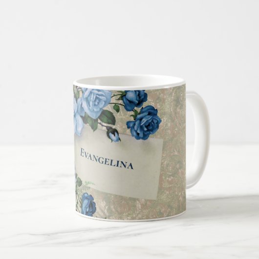 Boho Blue Rose Moth Watercolor Kaffeetasse (VorderseiteRechts)