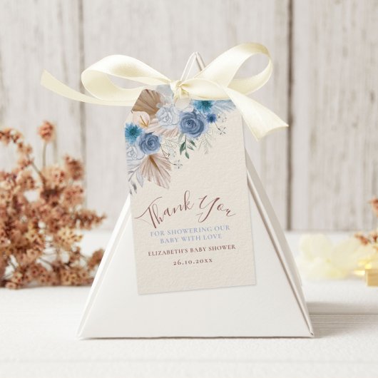 Boho Blue Rose Teddy Bear mit Ballon Geschenkanhänger