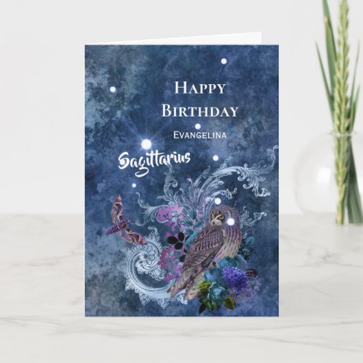 Boho Blue Sagittarius Constellation Birthday Karte (Vorderseite)