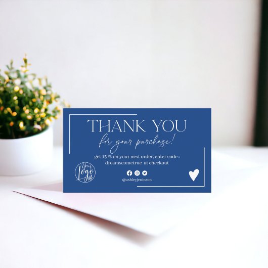 Boho blue script order danke visitenkarte