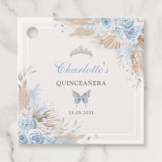 Boho Blue Silver Quinceanera Miss Quince 15 Geschenkanhänger (Vorderseite)