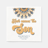 Boho Blue Sunflower Retro Typografie Baby Shower Serviette (Vorderseite)
