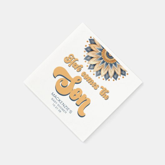 Boho Blue Sunflower Retro Typografie Baby Shower Serviette (Ecke)