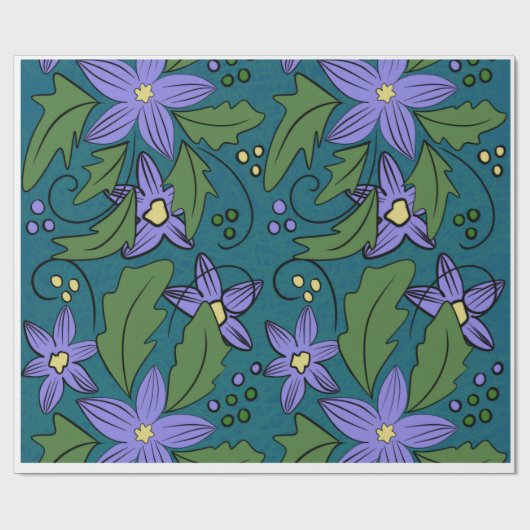 Boho Blue & Teal Floral Botanical Wrapping Paper  Geschenkpapier (Flach)