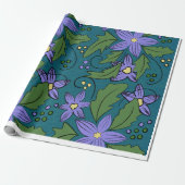 Boho Blue & Teal Floral Botanical Wrapping Paper  Geschenkpapier (Ungerollt)