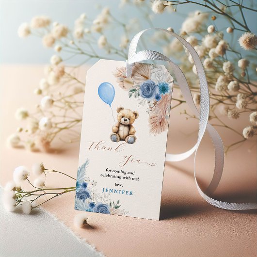 Boho Blue Teddy Bear Baby Dusche Vielen Dank Geschenkanhänger