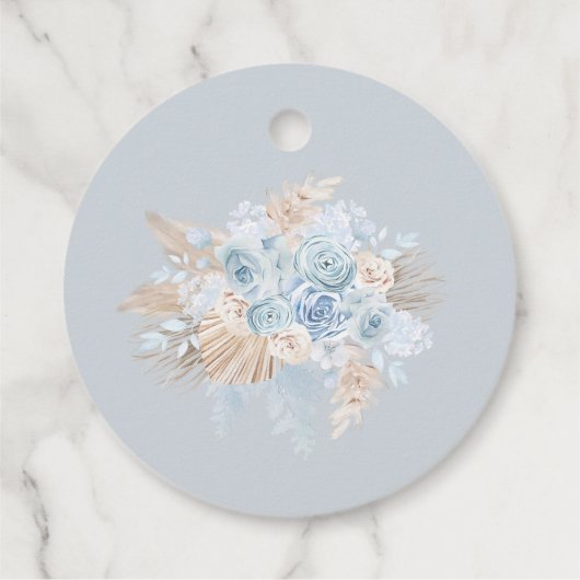 Boho Blue Teddy Bear Balloon Champagne Geschenkanhänger (Rückseite)