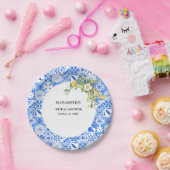 Boho Blue tile und Lemon Hochzeitstorch Pappteller (Party)