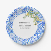 Boho Blue tile und Lemon Hochzeitstorch Pappteller (Vorderseite)