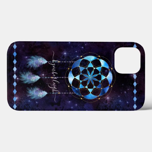 Boho Blue Tribal Celestial Mandala Dreamcatcher Case-Mate iPhone Hülle (Rückseite (Horizontal))