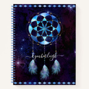Boho Blue Tribal Celestial Mandala Dreamcatcher Notizblock