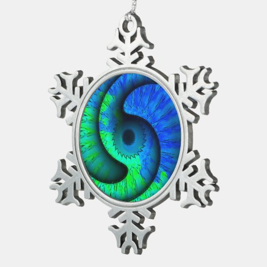 Boho Blue und Green Swirl Snowflake Ornament (Rechts)