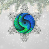 Boho Blue und Green Swirl Snowflake Ornament