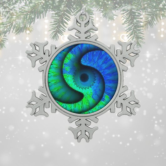 Boho Blue und Green Swirl Snowflake Ornament