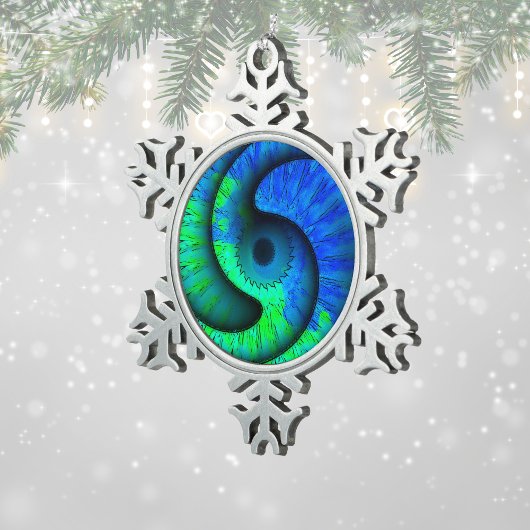 Boho Blue und Green Swirl Snowflake Ornament