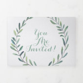 Boho Blue und Green Wreath Wedding Dreifach Gefaltete Einladung (Cover)