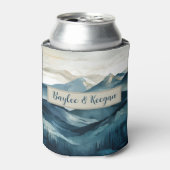 Boho Blue und Tan Mountain Can Cooler Dosenkühler (Kanne Vorderseite)