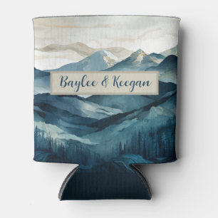 Boho Blue und Tan Mountain Can Cooler Dosenkühler