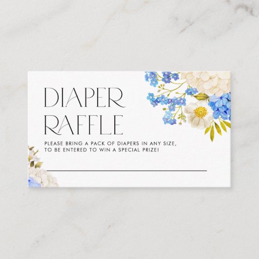 Boho Blue und White Hydrangeas Diaper Raffle Begleitkarte (Vorderseite)