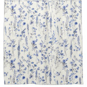 Boho Blue und White Wildblumen Duschvorhang (Vorderseite)