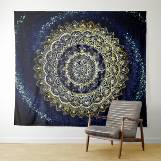 Boho Blue und Yoga Mandala Wall hängen Wandteppich