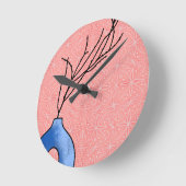 Boho Blue Vase Soft Pink Floral Backlock Runde Wanduhr (Winkel)