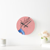 Boho Blue Vase Soft Pink Floral Backlock Runde Wanduhr (Zuhause)