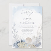 Boho Blue Watercolor Beach Wedding Einladung (Vorderseite)