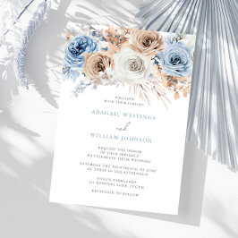 Boho Blue: Watercolor Blue Bohemisch Floral Weddin Einladung