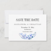 Boho Blue Watercolor Blume Hochzeit Save The Date (Vorderseite)
