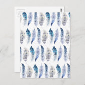 Boho Blue Watercolor Federn überall in der Printme Postkarte (Vorne/Hinten)