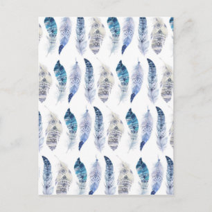 Boho Blue Watercolor Federn überall in der Printme Postkarte