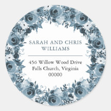 Boho Blue Watercolor Floral Wreath Rücksendeadress