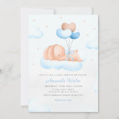 Boho Blue Watercolor Niedlich Balloon Babydusche Einladung (Vorderseite)