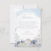 Boho Blue Watercolor Shells Beach Wedding Photo Dankeskarte (Vorderseite)
