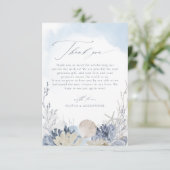 Boho Blue Watercolor Shells Beach Wedding Photo Dankeskarte (Stehend Vorderseite)