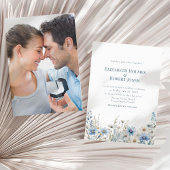 Boho Blue Watercolor Wildblumen & Foto Wedding Einladung