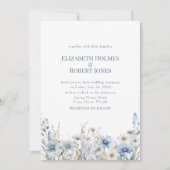 Boho Blue Watercolor Wildblumen Meadow Wedding Einladung (Vorderseite)