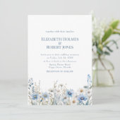 Boho Blue Watercolor Wildblumen Meadow Wedding Einladung (Stehend Vorderseite)
