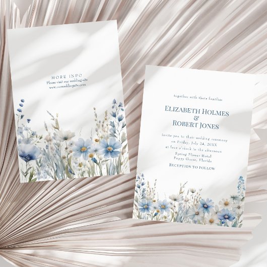 Boho Blue Watercolor Wildblumen Meadow Wedding Einladung