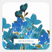 Boho Blue Watercolor-Wildblumen Mit Monogramm Quadratischer Aufkleber (Vorderseite)