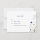 Boho Blue Watercolor Wildflowers Wedding RSVP Card (Vorderseite)